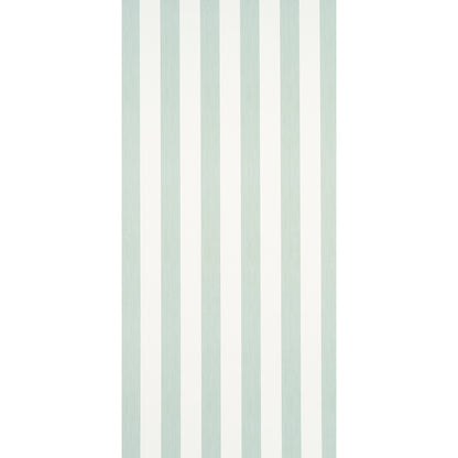 Mint green and white vertical stripe wallpaper with subtle brushed texture.