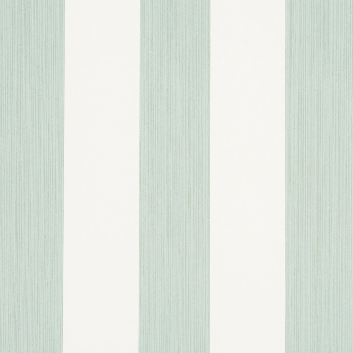 Mint green and white vertical stripe wallpaper with subtle wood grain texture.