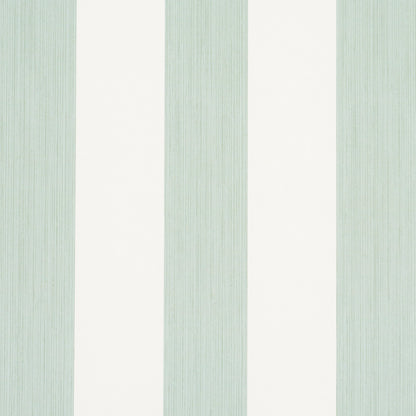 Mint green and white vertical stripe wallpaper with subtle wood grain texture.