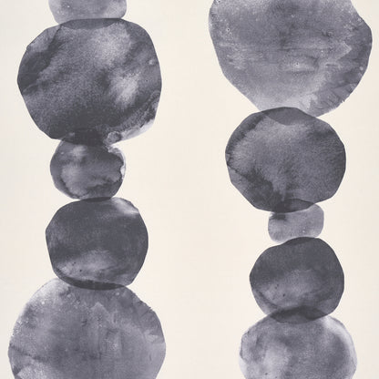 Abstract off-black watercolor circles stacked in two vertical columns; textile/wall art print.