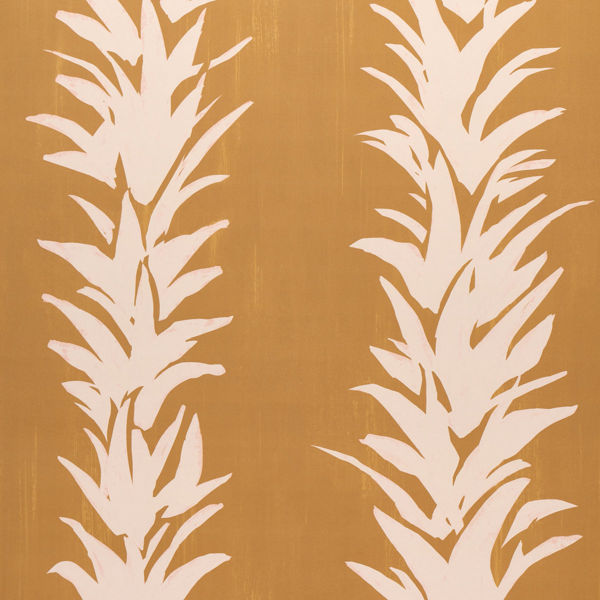 White lotus motif in vertical columns on a deep yellow backdrop; abstract botanical pattern.
