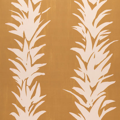 White lotus motif in vertical columns on a deep yellow backdrop; abstract botanical pattern.