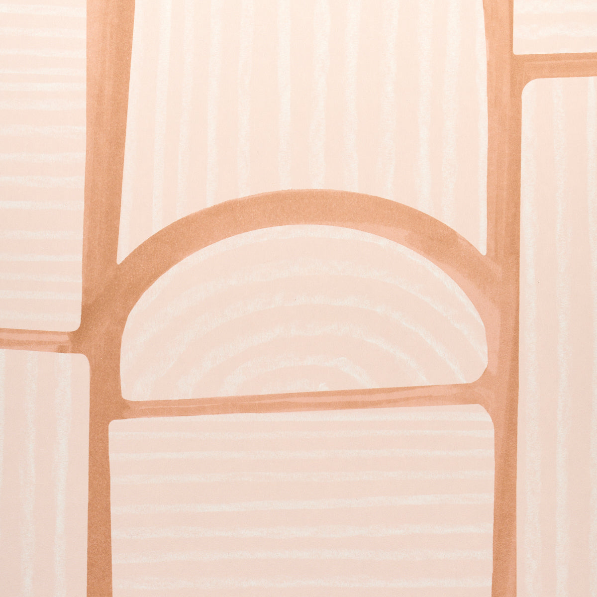 Peach and cream geometric pattern with a rounded arch motif and rectangular blocks; abstract decorative print.
