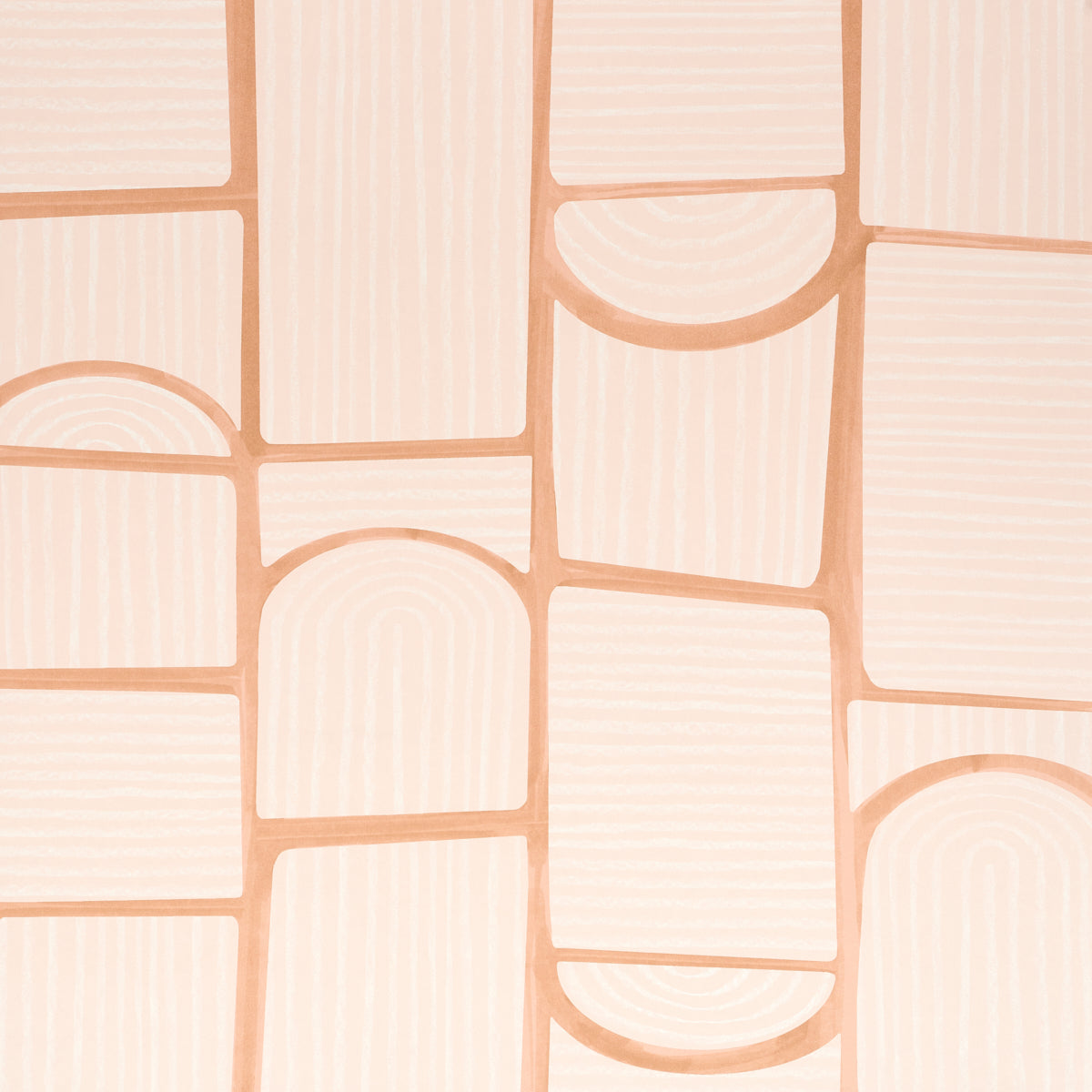 Peach wood-grain tile mosaic with rectangular and rounded blocks; decorative wall tile.