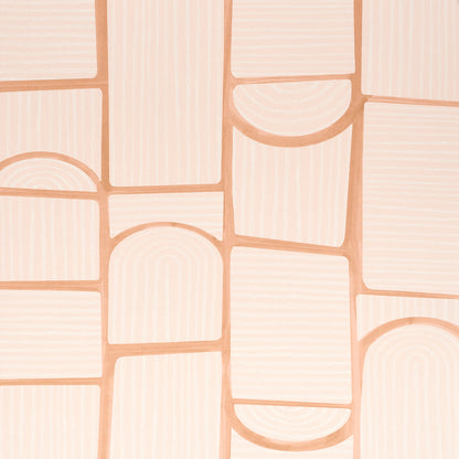 Peach wood-grain tile mosaic with rectangular and rounded blocks; decorative wall tile.