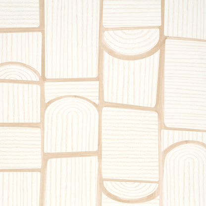 Light wood tile mosaic in beige tones; rectangular blocks with rounded corners and visible wood grain.