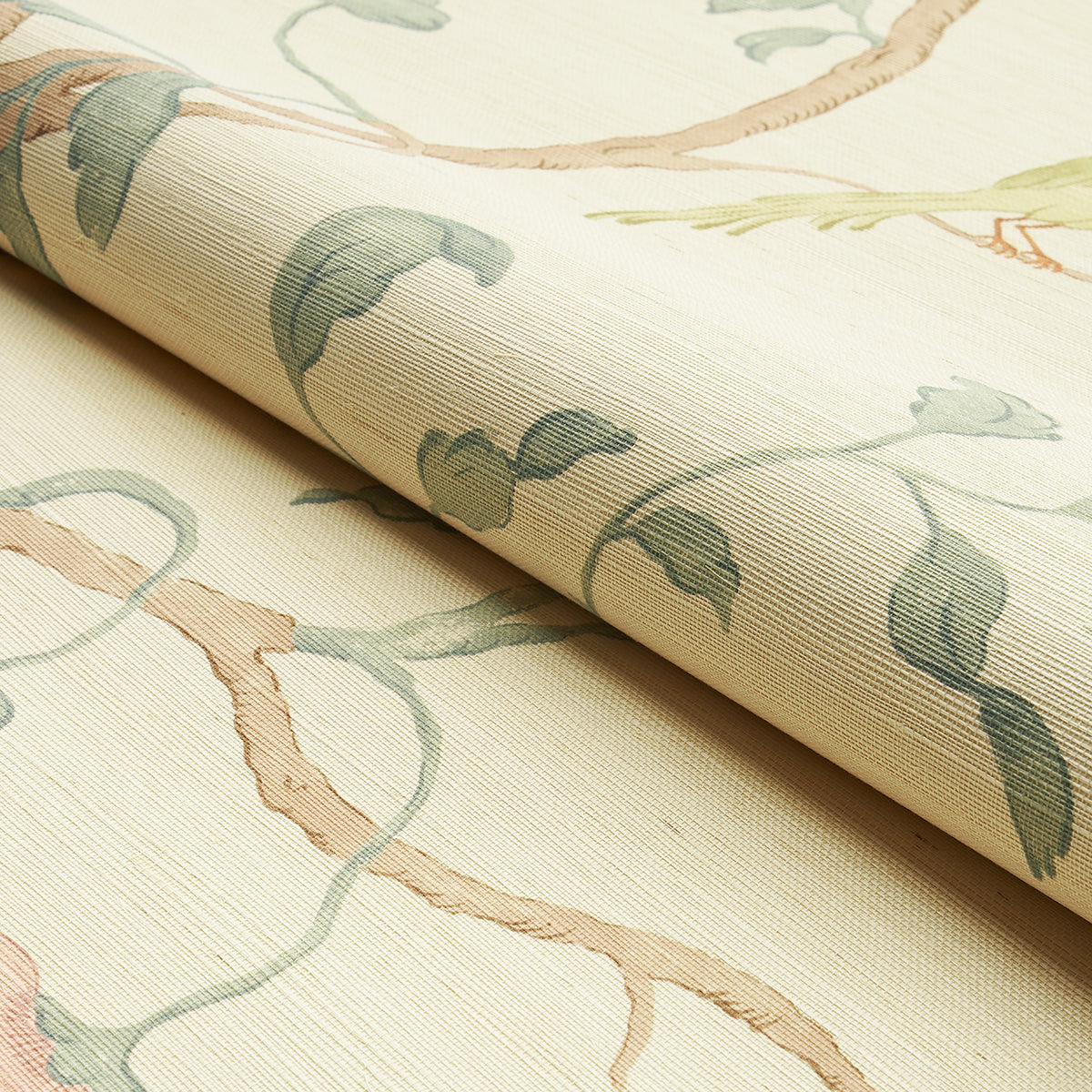 SCHUMACHER WALLCOVERING  TEXTURED WALLCOVER & GRASSCLOTH WISTERIA SISAL   TEAL & SOFT PINK   - 5013700