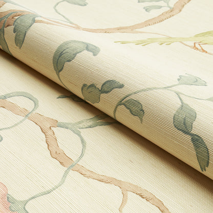 SCHUMACHER WALLCOVERING  TEXTURED WALLCOVER & GRASSCLOTH WISTERIA SISAL   TEAL & SOFT PINK   - 5013700