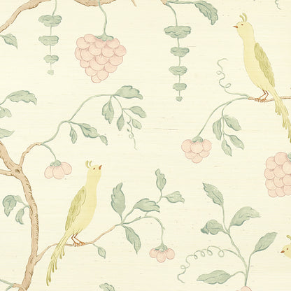 SCHUMACHER WALLCOVERING  TEXTURED WALLCOVER & GRASSCLOTH WISTERIA SISAL   TEAL & SOFT PINK   - 5013700