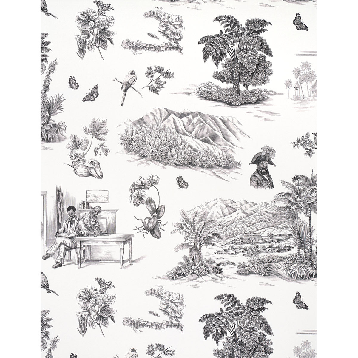 SCHUMACHER WALLCOVERING  VICTOR GLEMAUD TOUSSAINT TOILE   BLACK ON IVORY   - 5013770