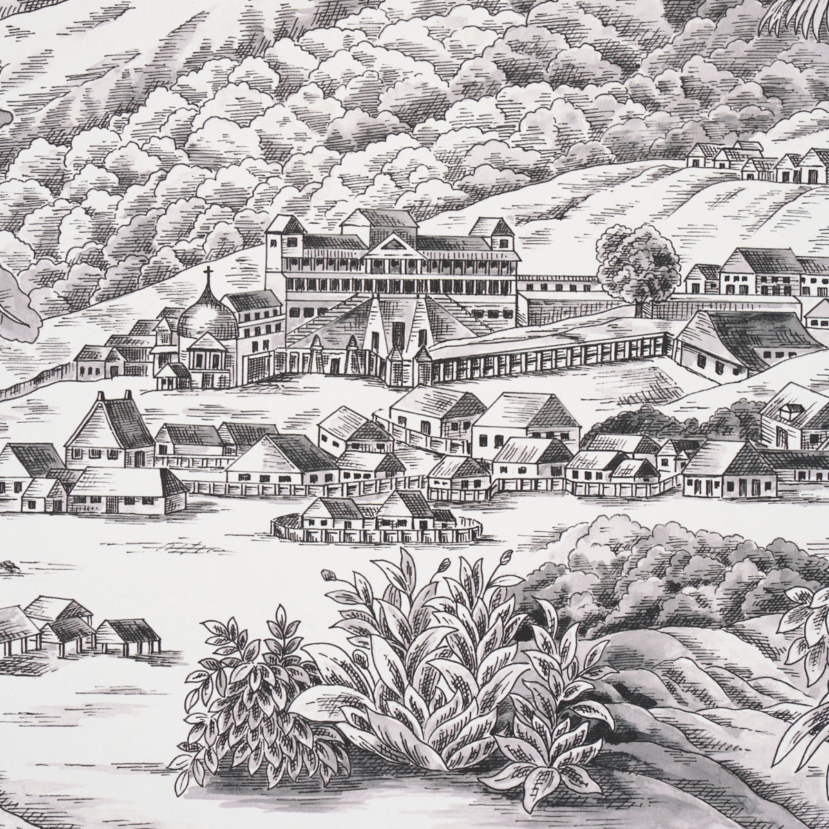 SCHUMACHER WALLCOVERING  VICTOR GLEMAUD TOUSSAINT TOILE   BLACK ON IVORY   - 5013770