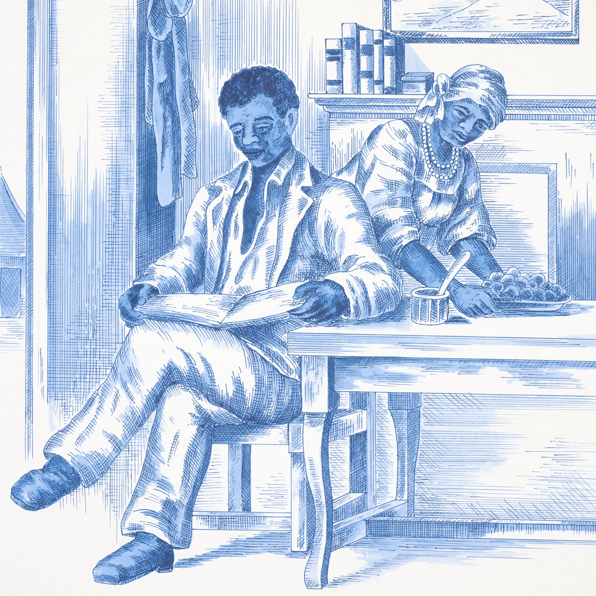 SCHUMACHER  VICTOR GLEMAUD TOUSSAINT TOILE   BLUE ON IVORY   - 5013771