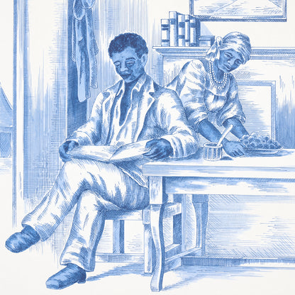 SCHUMACHER  VICTOR GLEMAUD TOUSSAINT TOILE   BLUE ON IVORY   - 5013771