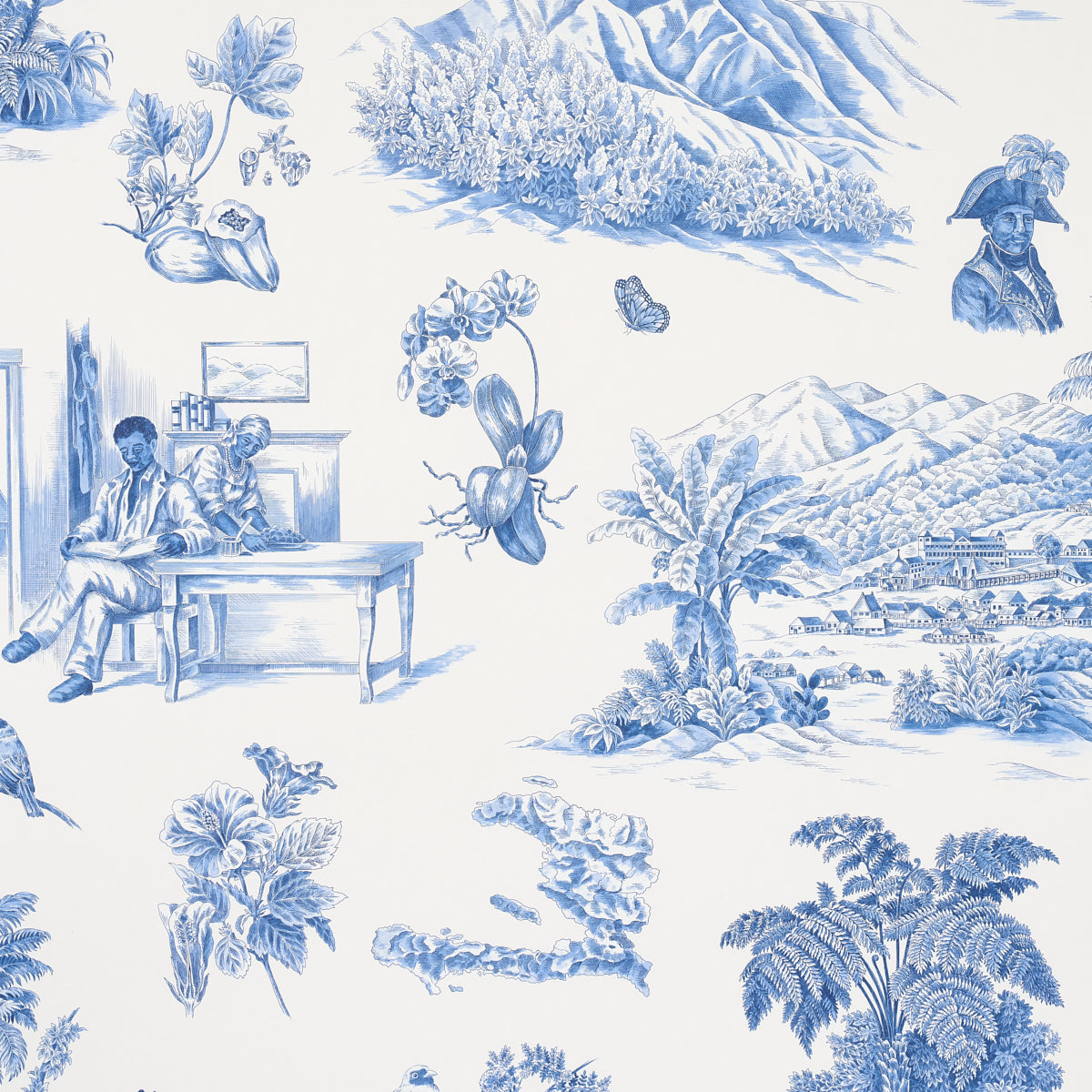 SCHUMACHER  VICTOR GLEMAUD TOUSSAINT TOILE   BLUE ON IVORY   - 5013771