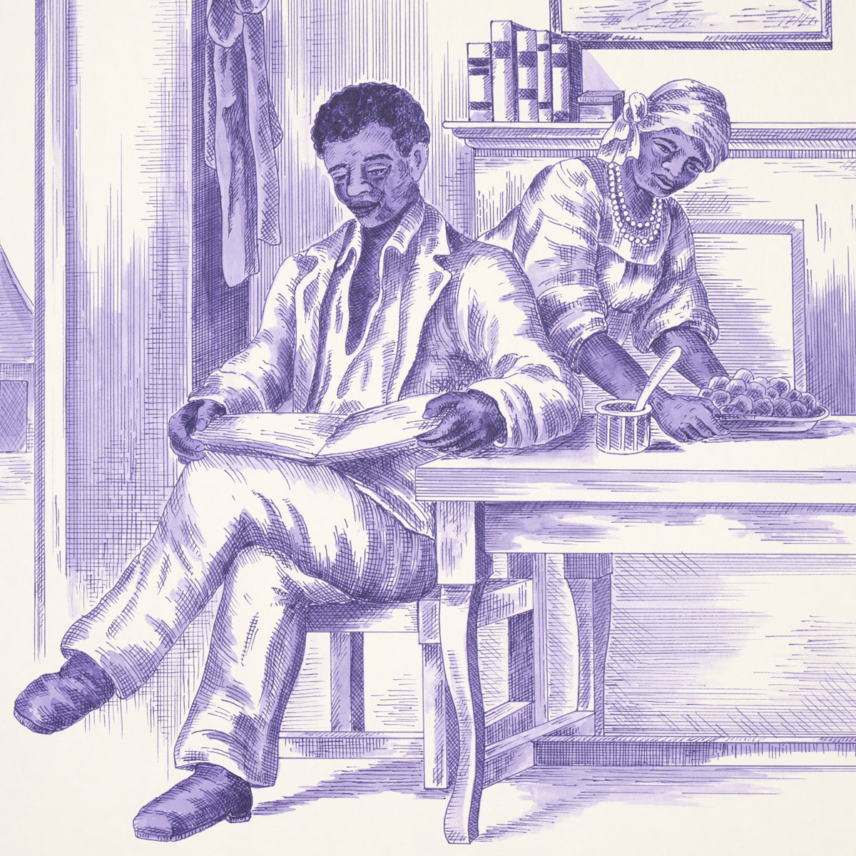 SCHUMACHER  VICTOR GLEMAUD TOUSSAINT TOILE   PURPLE ON CREAM   - 5013772