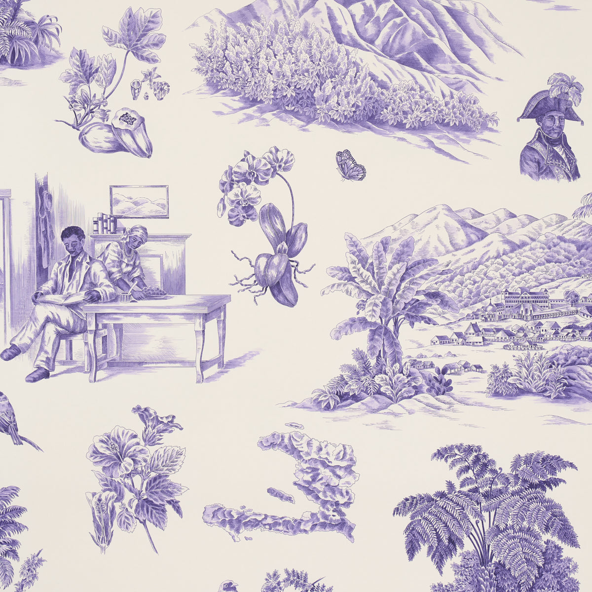 SCHUMACHER  VICTOR GLEMAUD TOUSSAINT TOILE   PURPLE ON CREAM   - 5013772