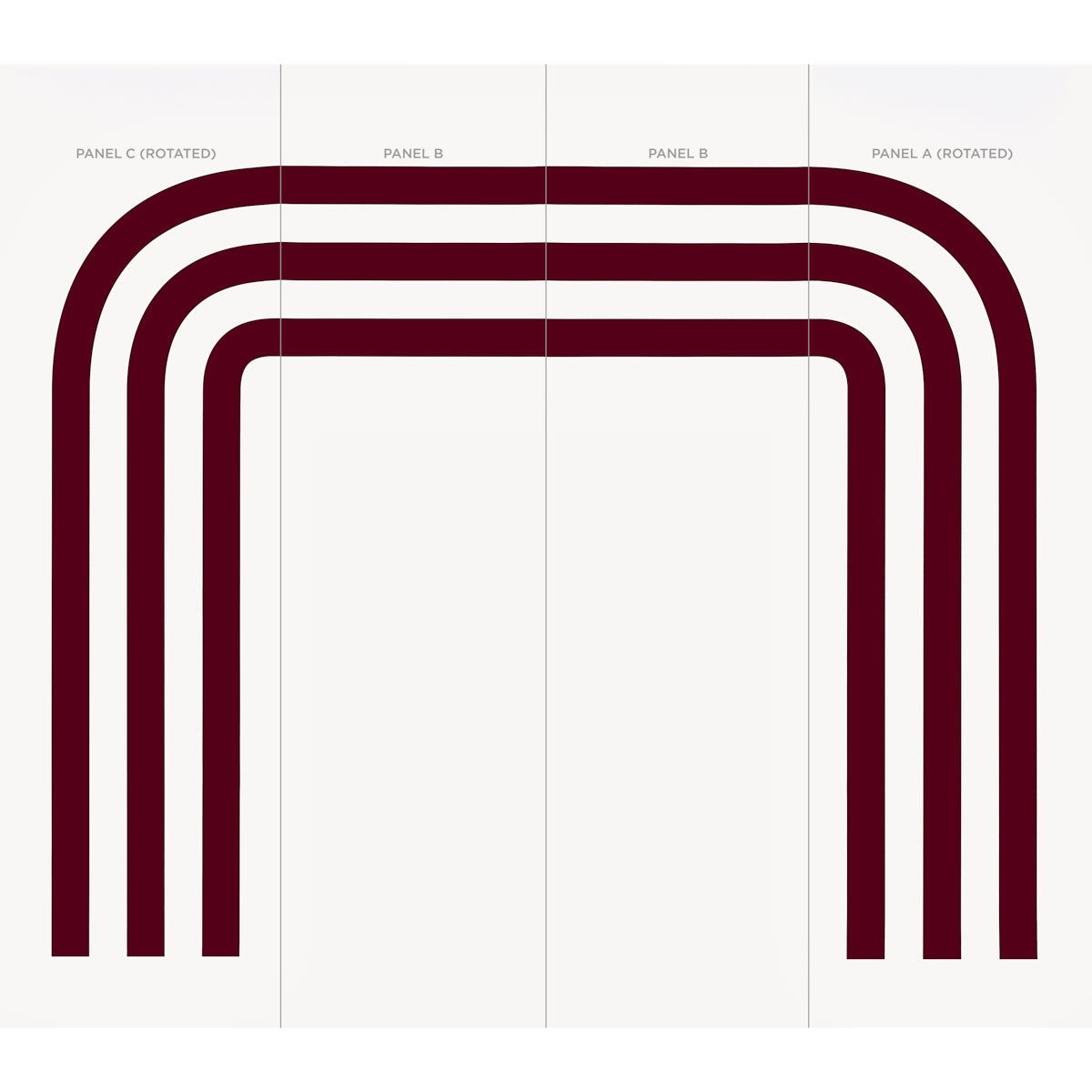 Abstract geometric print 5013782-4: four nested burgundy arches on a pale background; panel A Bordeaux.