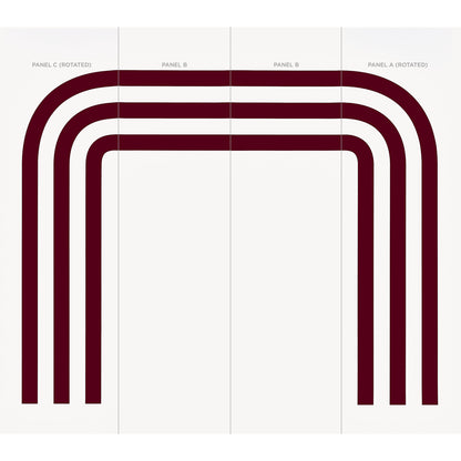 Abstract geometric print 5013782-4: four nested burgundy arches on a pale background; panel A Bordeaux.