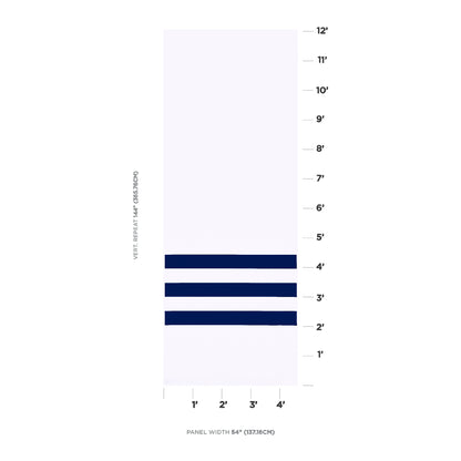 Cobalt rectangular textile with three navy horizontal stripes near the bottom; modern wall-hanging panel.