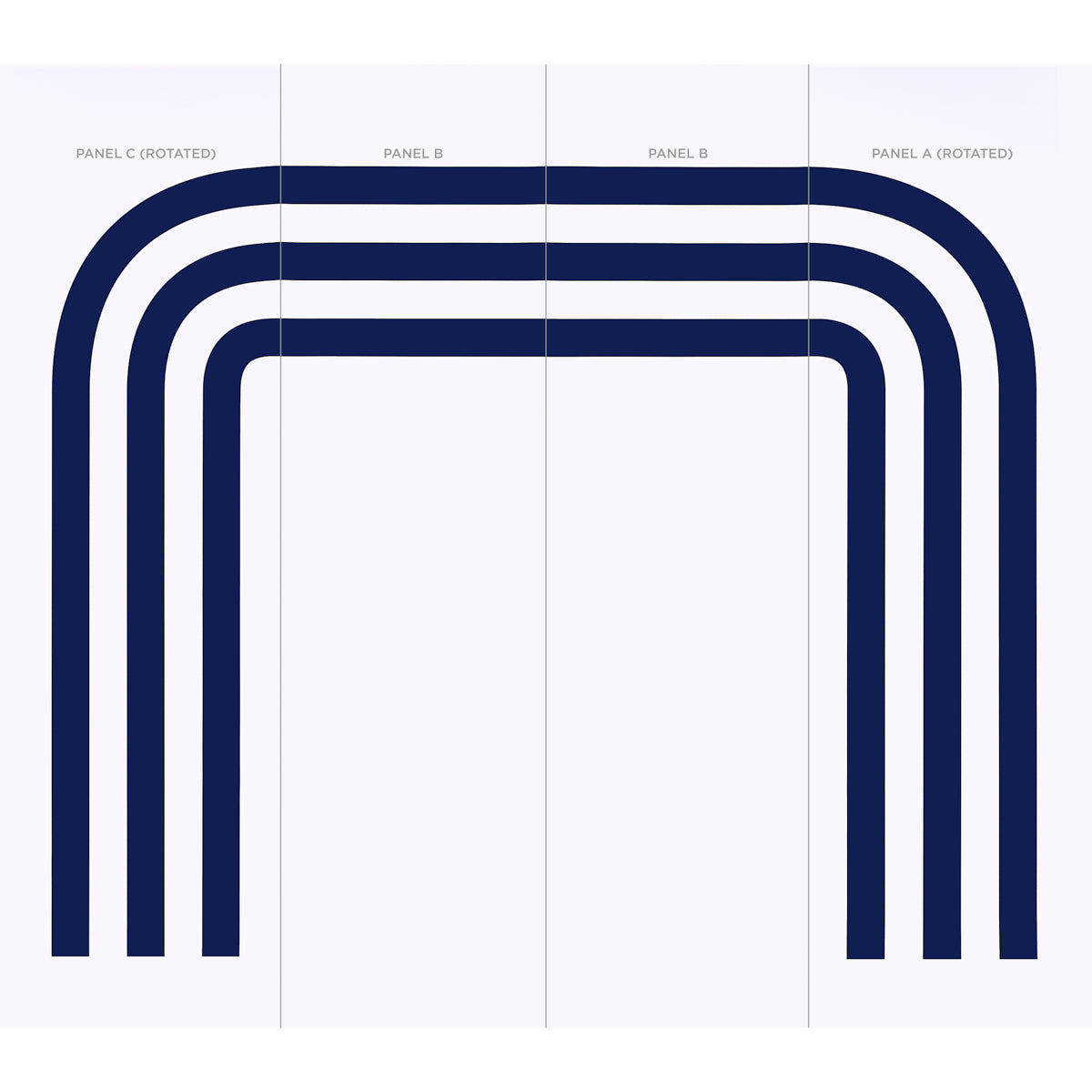 Thick navy blue nested U-shaped arches forming a rainbow frame across a pale background.