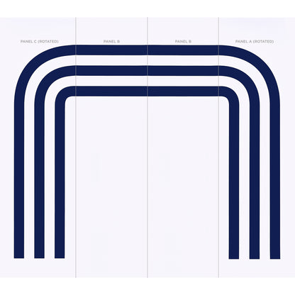 Thick navy blue nested U-shaped arches forming a rainbow frame across a pale background.