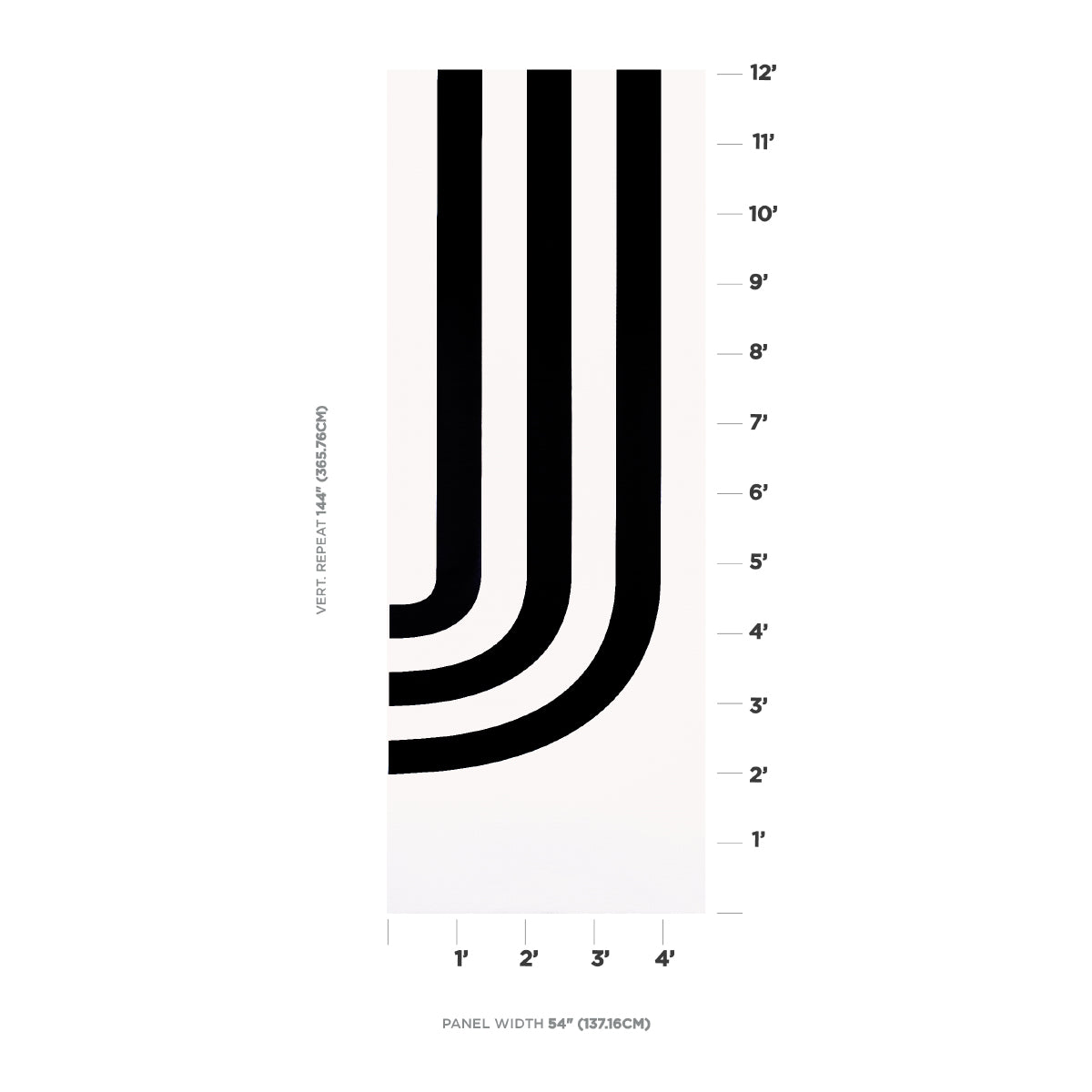 White panel wall art featuring three bold black U-shaped curves; minimalist height-chart style with a right-side scale.
