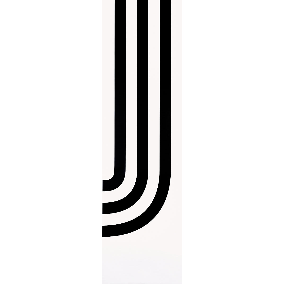 White panel featuring bold black curved lines forming three parallel U-shapes in an abstract wall-art design.