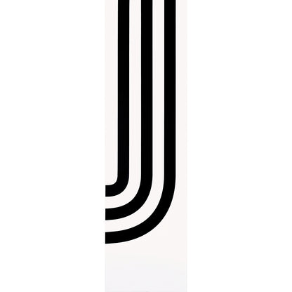 White panel featuring bold black curved lines forming three parallel U-shapes in an abstract wall-art design.