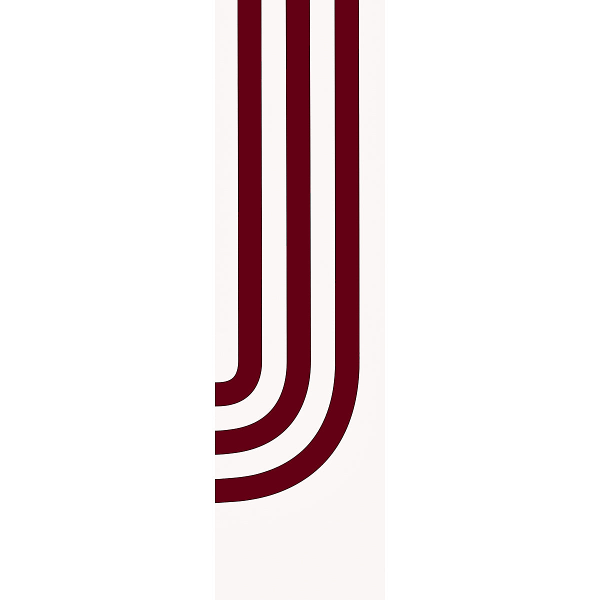 Abstract burgundy curved stripes; three parallel lines forming rounded U-shapes on white background.