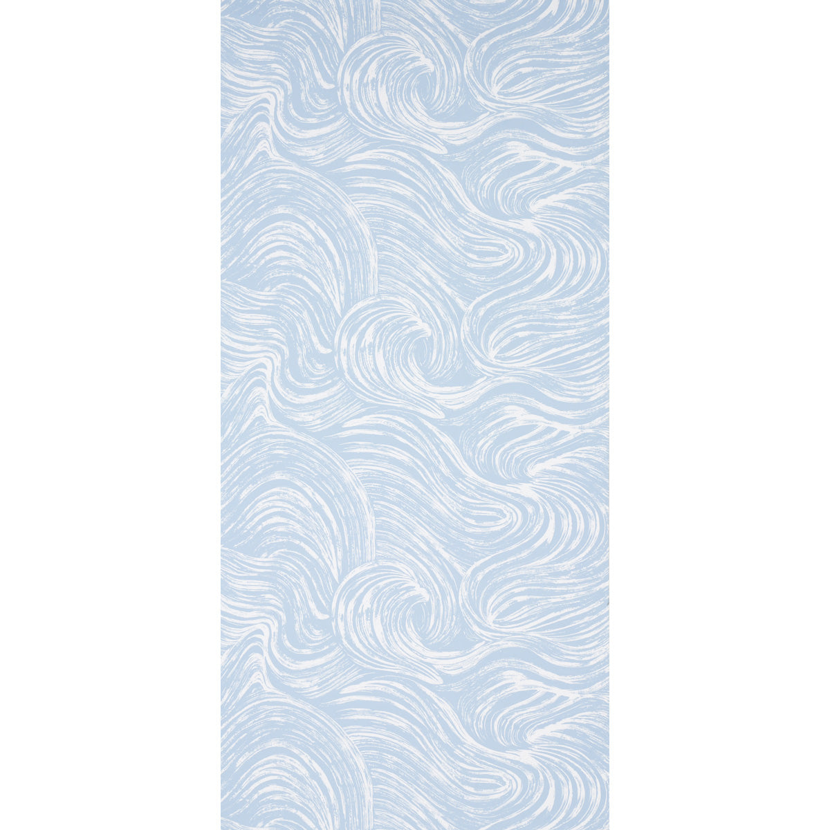 Blue and white wave-pattern wallpaper with swirling froth lines, vertical panel design.