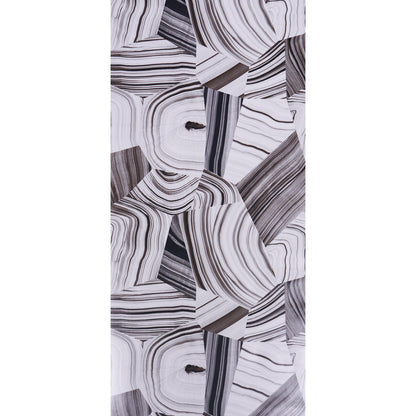 Black & white agate slice with swirling concentric bands.