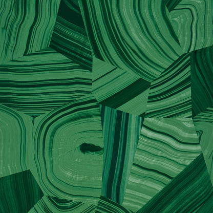 Green malachite-like agate slice pattern with layered curved bands & geometric mosaic tiles.