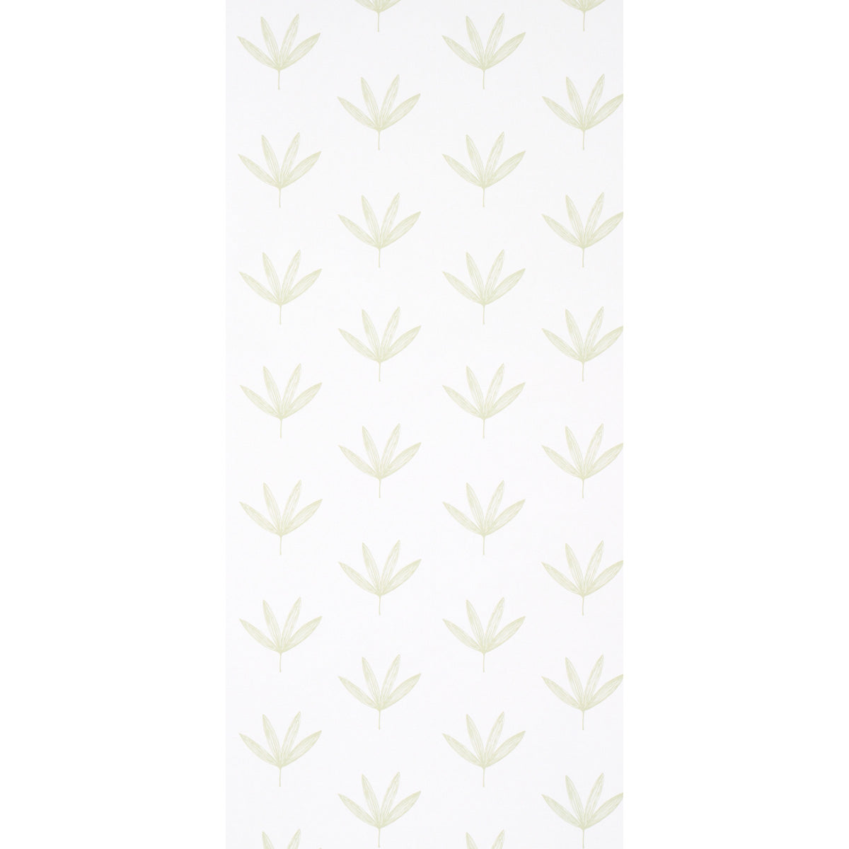 Repeating pale green leaf motif on white background; botanical pattern suitable for wallpaper or textiles.