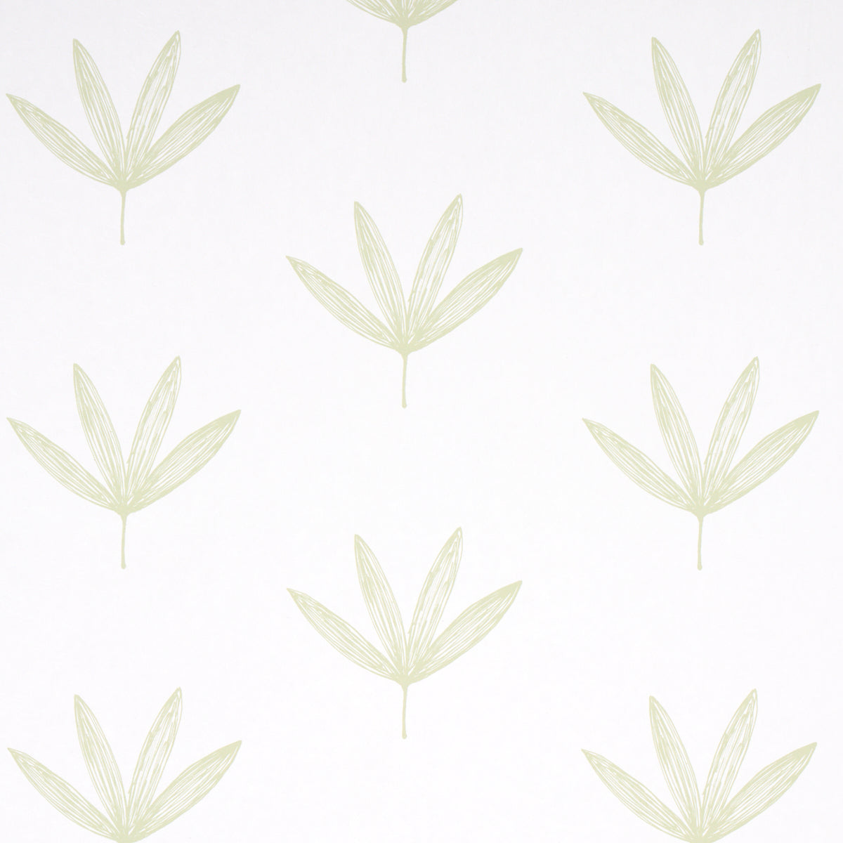 Repeating pale green palm-leaf pattern on white background; botanical wallpaper design.