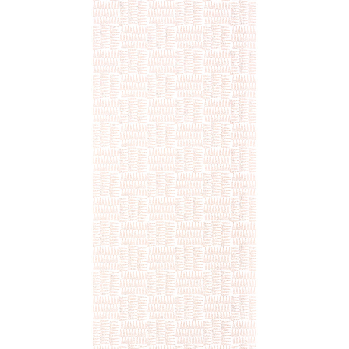 Long pale pink woven rug runner with a soft geometric checkerboard block pattern and subtle texture.