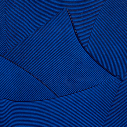 Royal blue wallpaper with a plaster-like texture and visible seams.