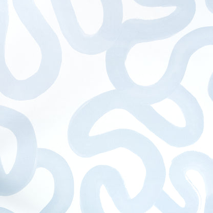 Light blue abstract squiggle pattern on white background; looping curves in a modern, retro-inspired design.