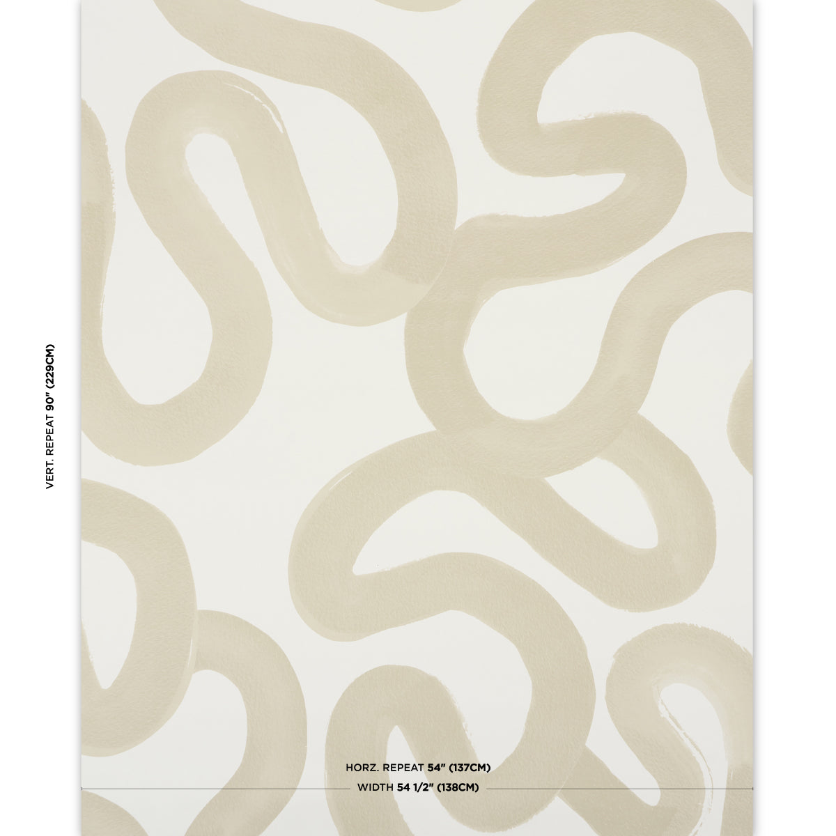 Abstract beige looping squiggle wallpaper on white background; modern & neutral wall decor.
