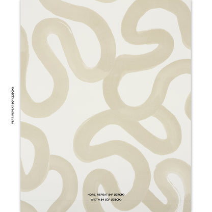 Abstract beige looping squiggle wallpaper on white background; modern & neutral wall decor.