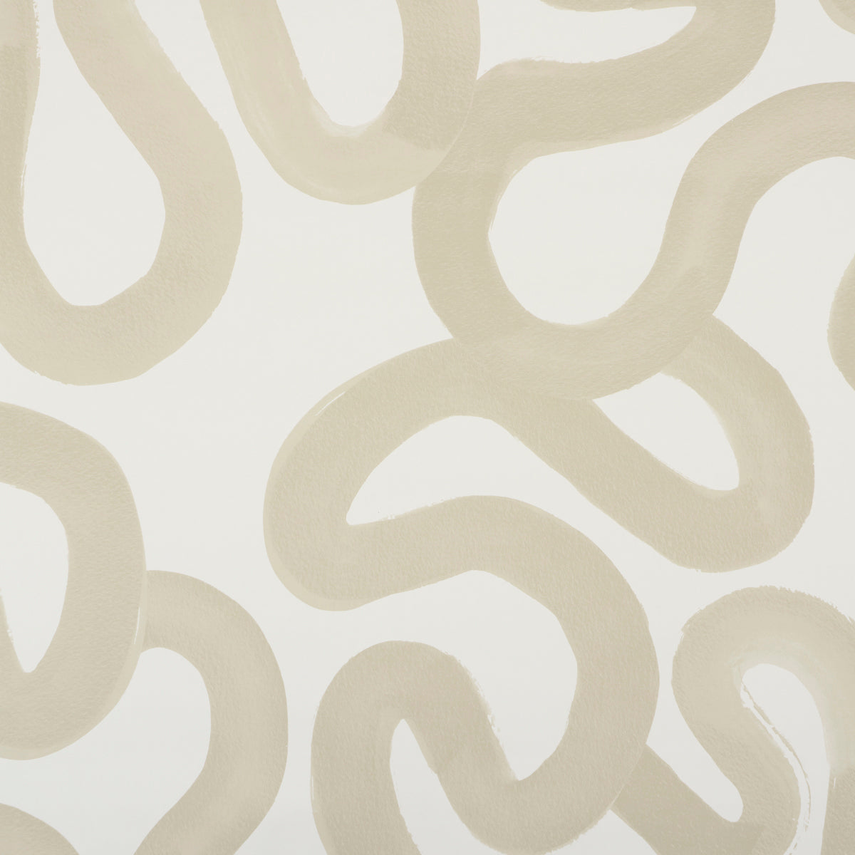 Cream background with light taupe abstract looping squiggles; modern wallpaper or upholstery fabric.