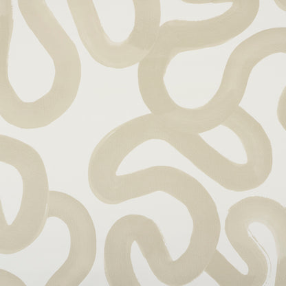 Cream background with light taupe abstract looping squiggles; modern wallpaper or upholstery fabric.