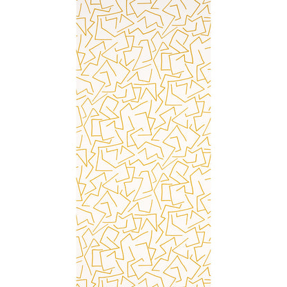 Gold geometric zigzag lines forming triangles on white, abstract wallpaper pattern.