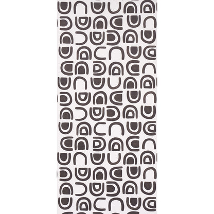 Long rectangular rug runner with repeating charcoal rounded U shapes on a light gray background — a modern geometric pattern.