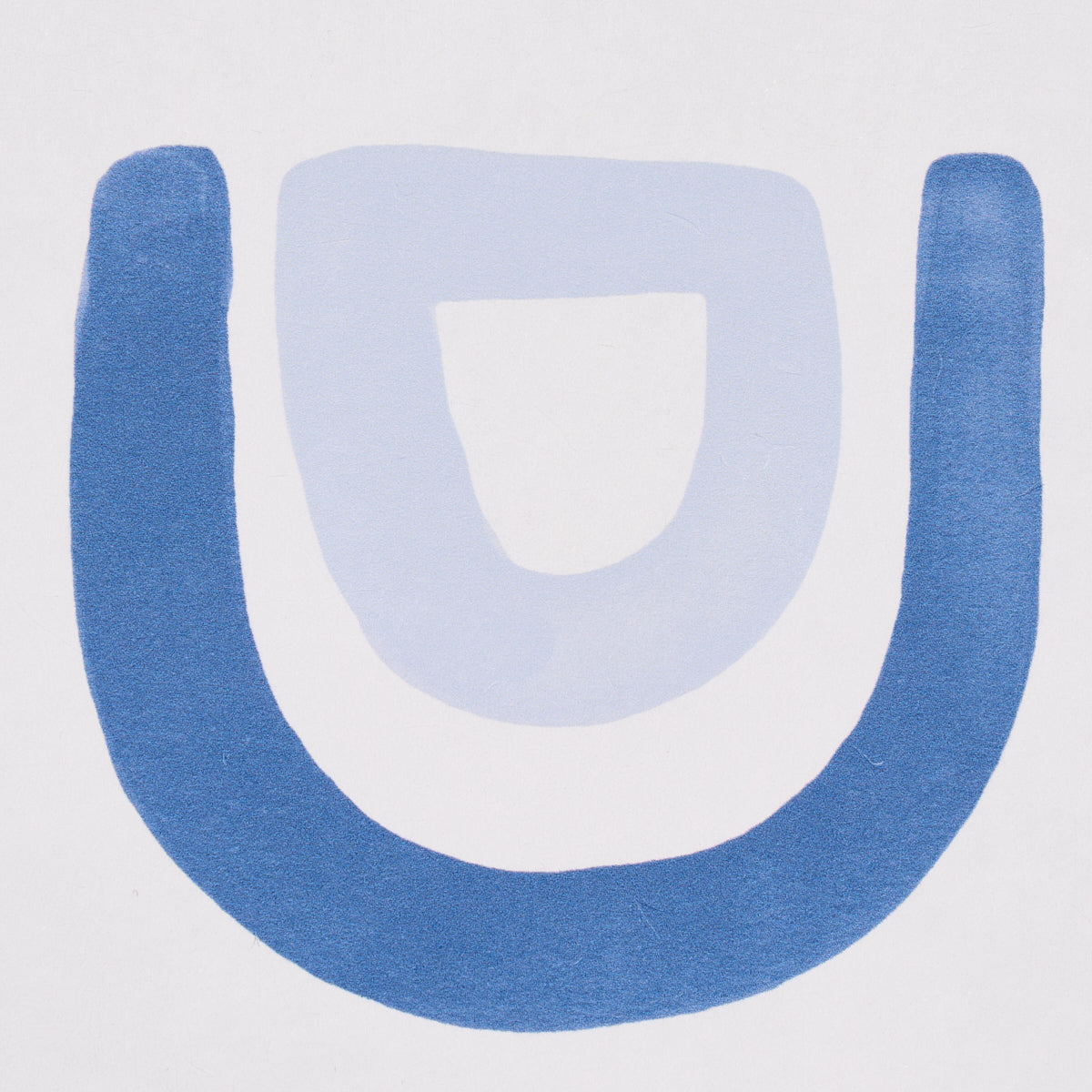 Abstract blue U-shaped design with a dark outer arc enclosing a lighter inner arc on a light background.