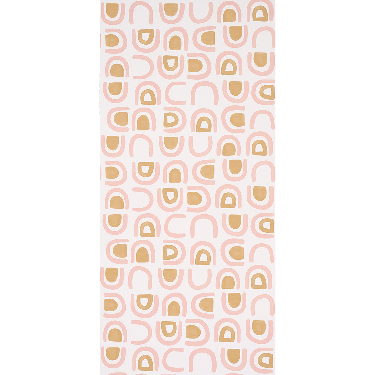 Long pastel pink scarf with retro beige and peach curved arches pattern.