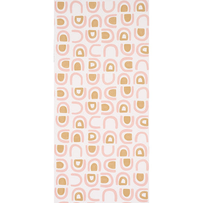 Long pastel pink scarf with retro beige and peach curved arches pattern.