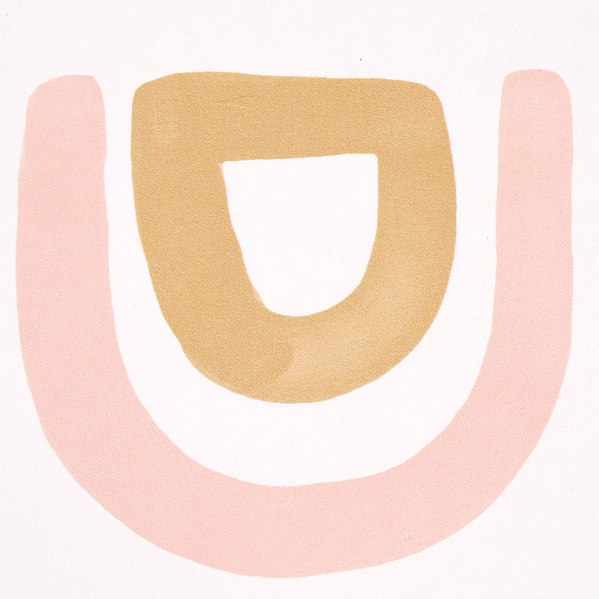 Minimal abstract print with a soft pink outer U and mustard inner arch for modern wall decor.
