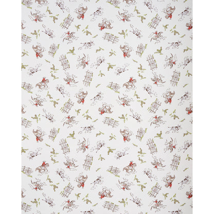 Cream fabric with Wild West design in muted tones; features small red silhouettes and rustic western imagery.