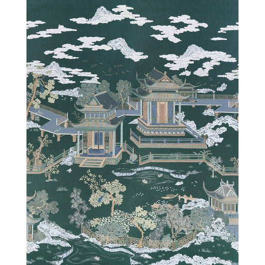 SCHUMACHER  PANELS COLLECTION COROMANDEL PANEL SET   MIDNIGHT GREEN   - 5014162