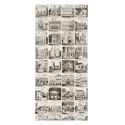 Vertical collage of vintage black-and-white architectural engravings, featuring classical buildings and arches.